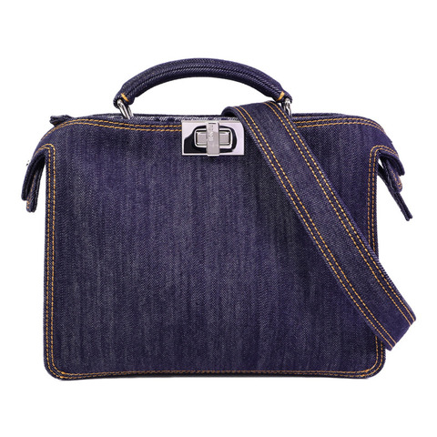 FENDI 牛仔布Peekaboo ISeeU Small手挽肩背兩用袋