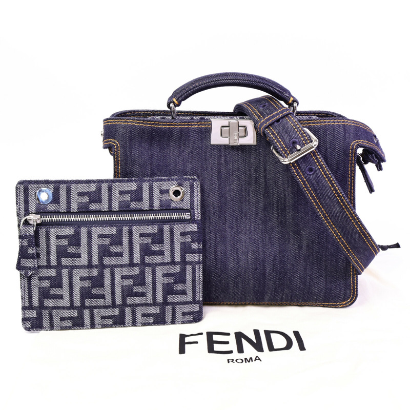 FENDI 牛仔布Peekaboo ISeeU Small手挽肩背兩用袋-8