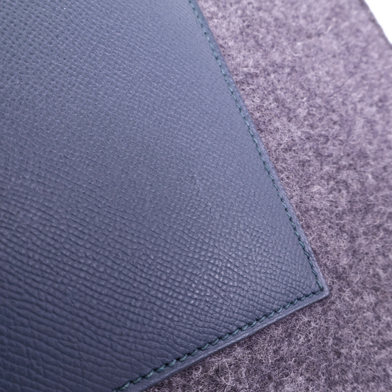HERMES Epsom皮革/羊毛Toodoo Pouch 29手拿包Blue Nuit/Vert Cypre-11