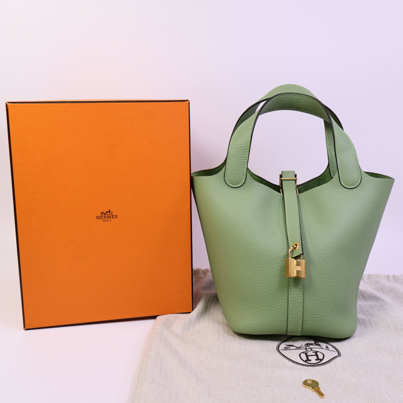 HERMES Maurice皮革Picotin PM手挽袋Vert Criquet-9