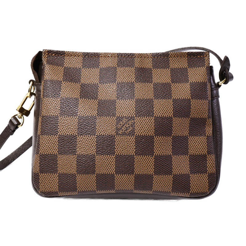 LOUIS VUITTON Damier Trousse Makeup Accessory Pouch金扣手挽袋棕色-1