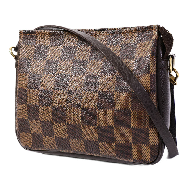 LOUIS VUITTON Damier Trousse Makeup Accessory Pouch金扣手挽袋棕色-2