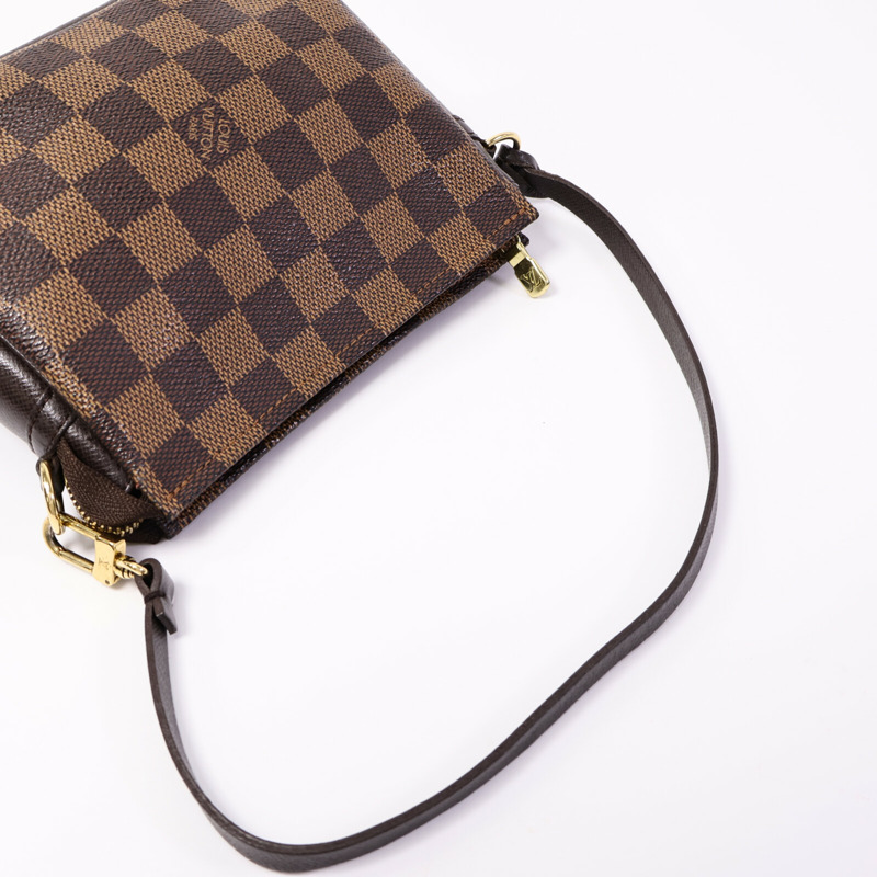 LOUIS VUITTON Damier Trousse Makeup Accessory Pouch金扣手挽袋棕色-8