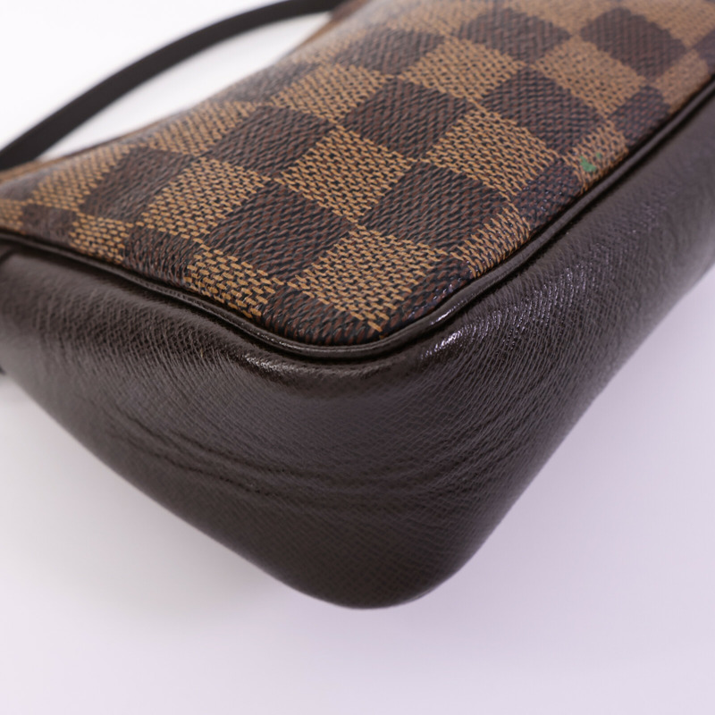LOUIS VUITTON Damier Trousse Makeup Accessory Pouch金扣手挽袋棕色-11