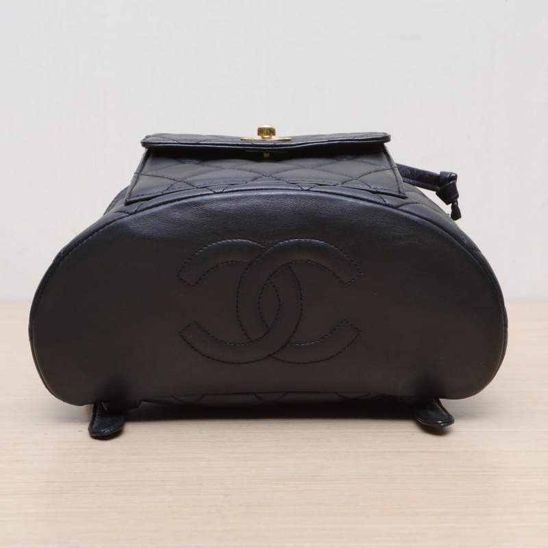 CHANEL 中古黑金羊Duma雙肩包黑色羊皮4開金扣-3