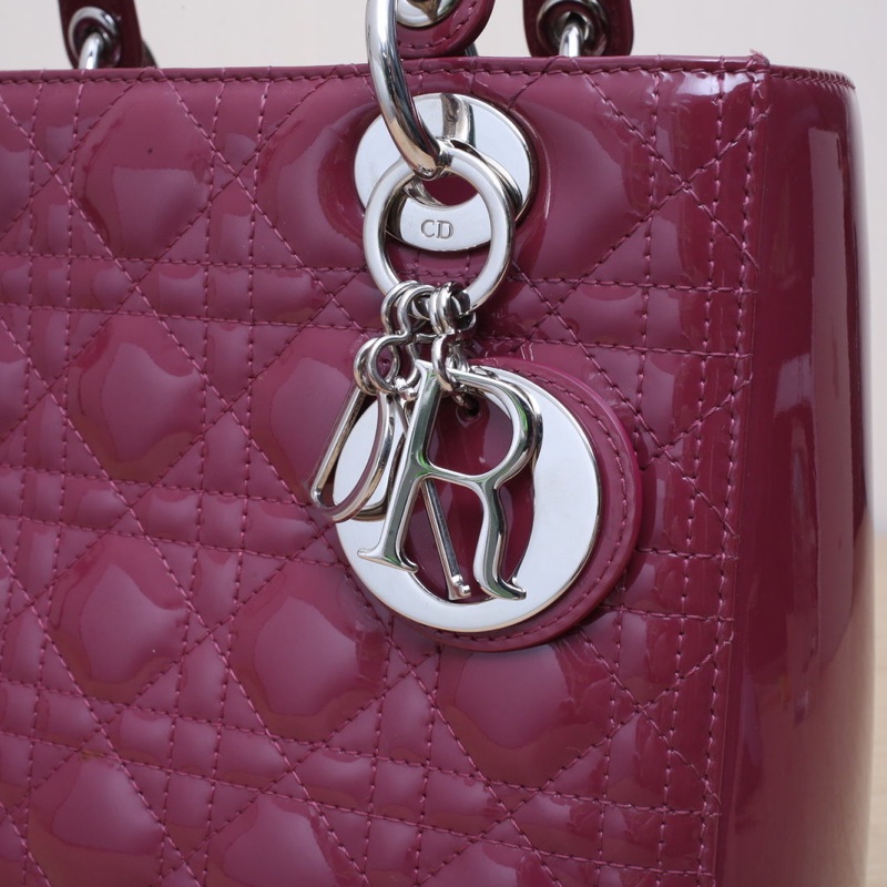DIOR LadyDior戴妃包五格紫色漆皮肩背包銀扣2012-4