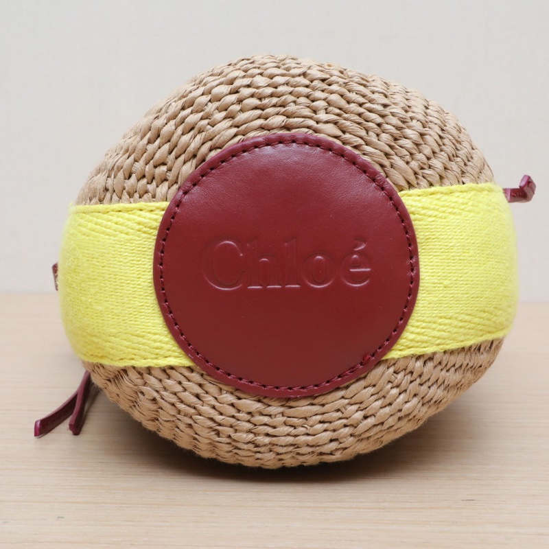 CHLOE 拼色草編菜籃子小水桶手提斜挎包-3