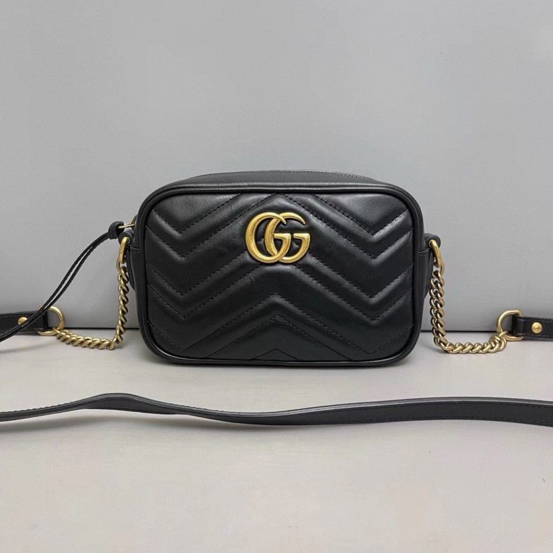 Gucci古馳Marmont小號黑金全皮相機包-0