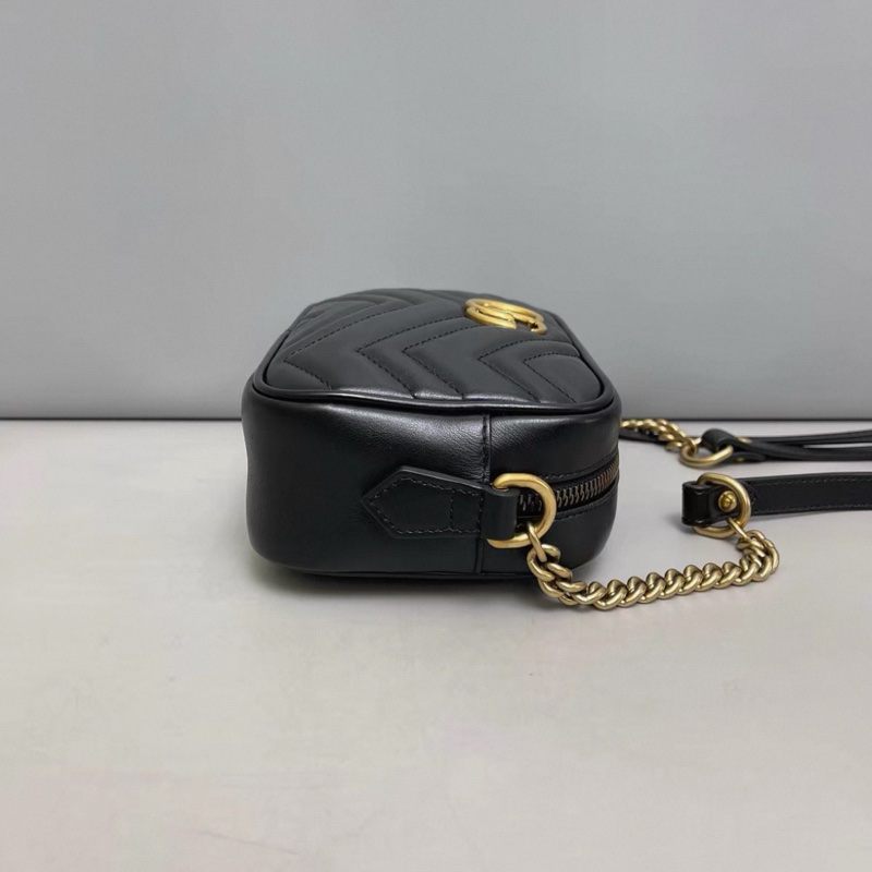 Gucci古馳Marmont小號黑金全皮相機包-2