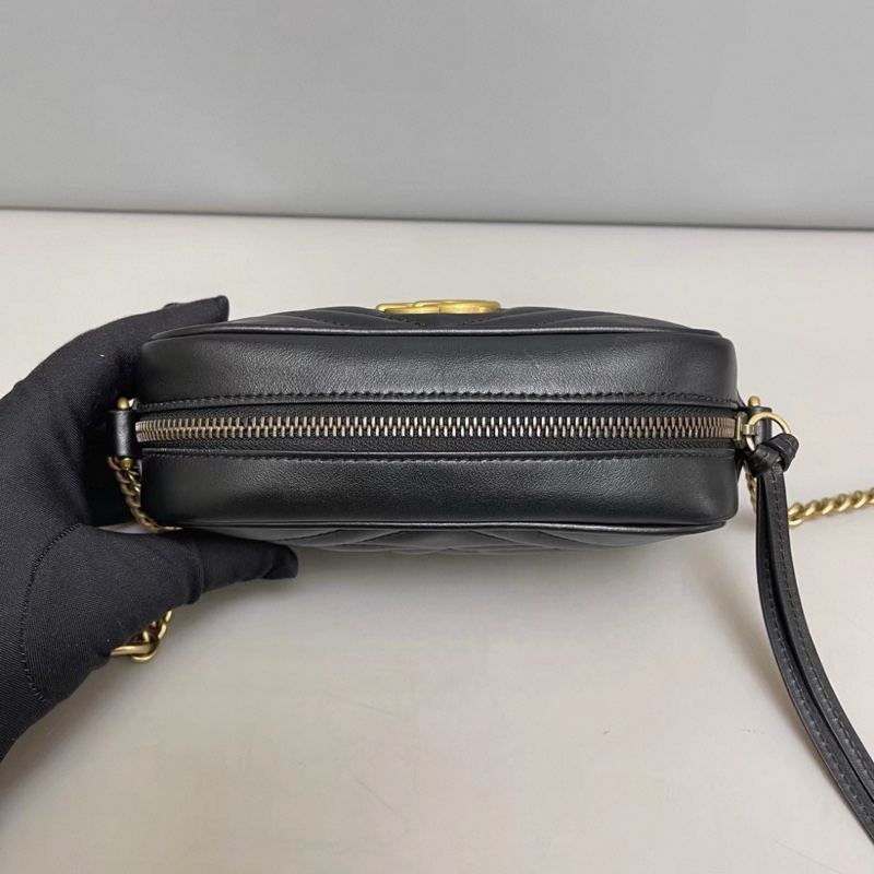 Gucci古馳Marmont小號黑金全皮相機包-4