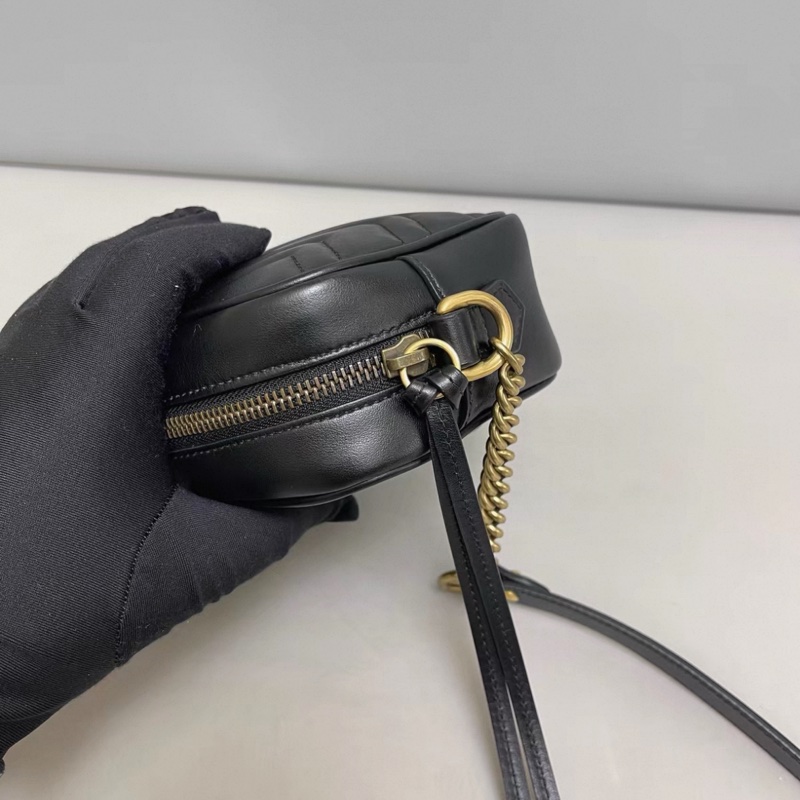 Gucci古馳Marmont小號黑金全皮相機包-5