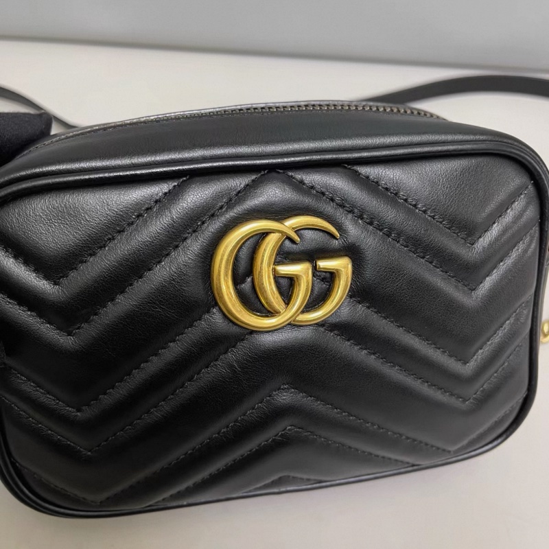 Gucci古馳Marmont小號黑金全皮相機包-6