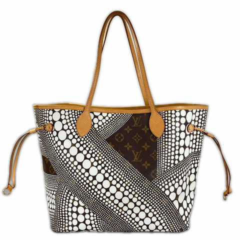 路易威登 Neverfull MM M40684 手提包，Damier Azur 帆布，白色，女士，草間彌生聯名款