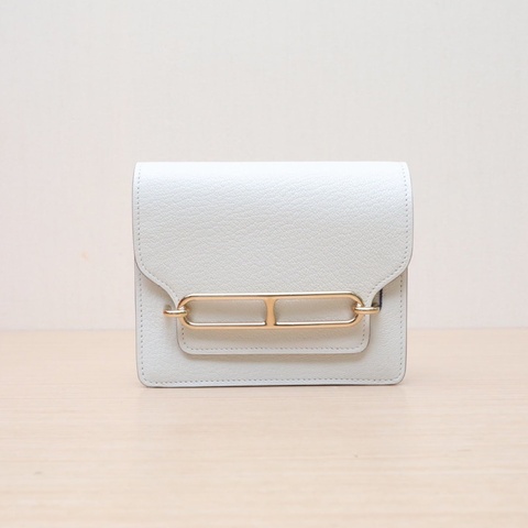 HERMES Roulis豬鼻子Slim錢包蘑菇白山羊皮B刻