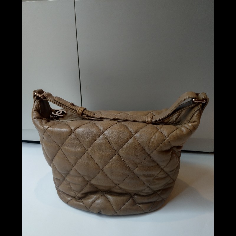 Chanel 泥土色皮革單把肩側包 hobo-3