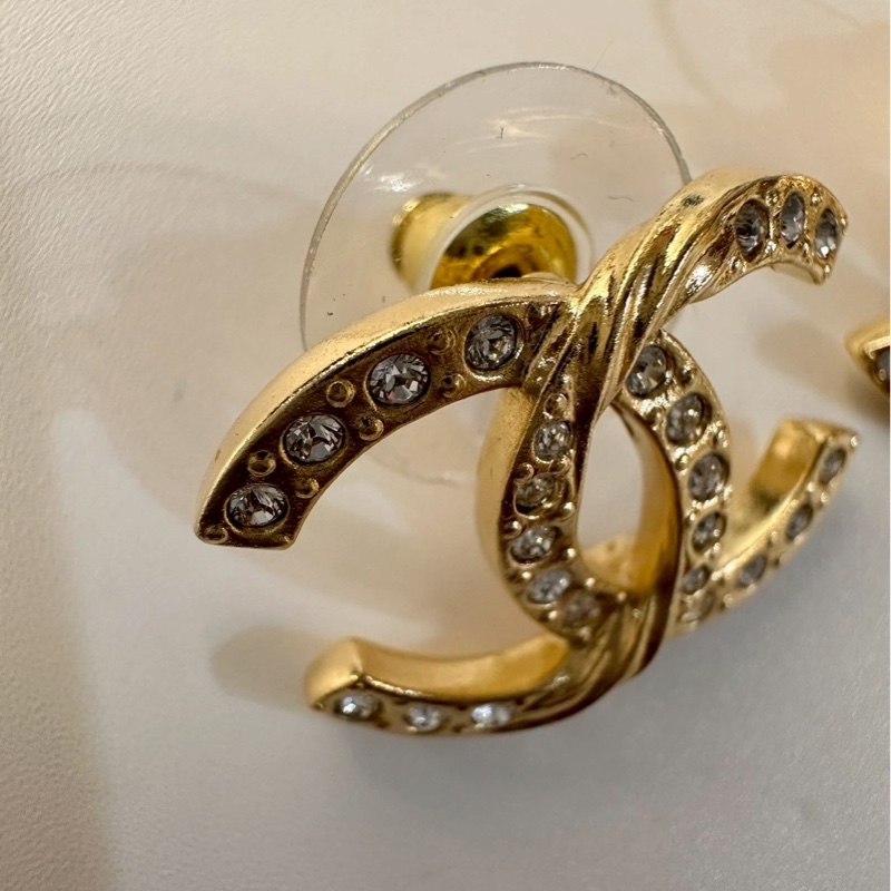 CHANEL|水鑽雕刻大雙C耳釘-5