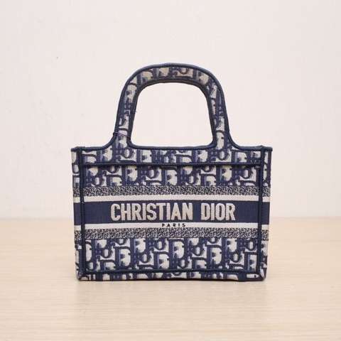 DIOR BookTote迷你墨藍色帆布印花字母刺繡手提包
