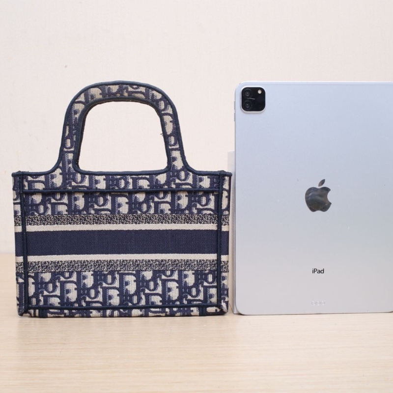 DIOR BookTote迷你墨藍色帆布印花字母刺繡手提包-2