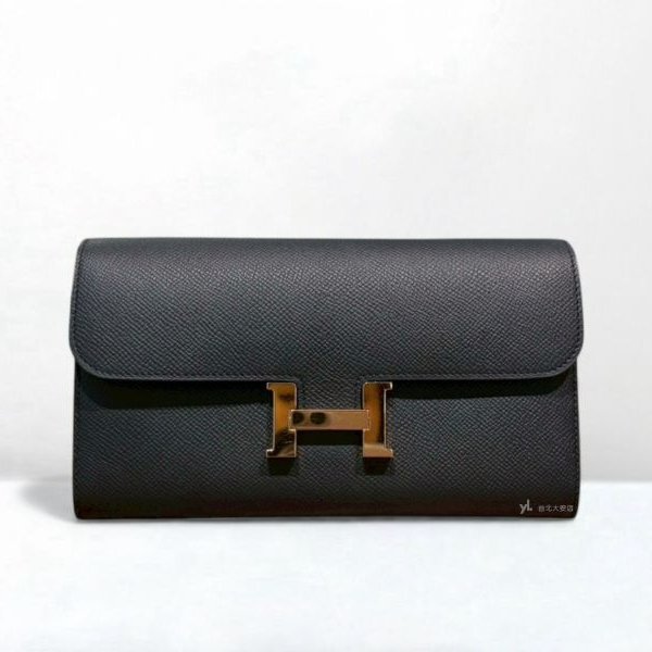 A12902-HERMES Constance Long Wallet黑色Epsom金釦康康長夾-0