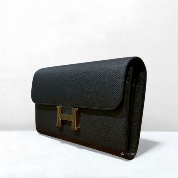 A12902-HERMES Constance Long Wallet黑色Epsom金釦康康長夾-1