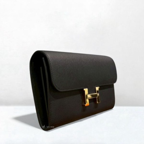 A12902-HERMES Constance Long Wallet黑色Epsom金釦康康長夾-2
