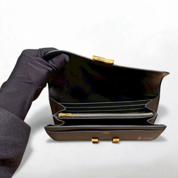 A12902-HERMES Constance Long Wallet黑色Epsom金釦康康長夾-7