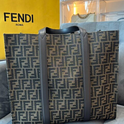 FENDI Shopper FF 提花布料拼接小牛皮托特包