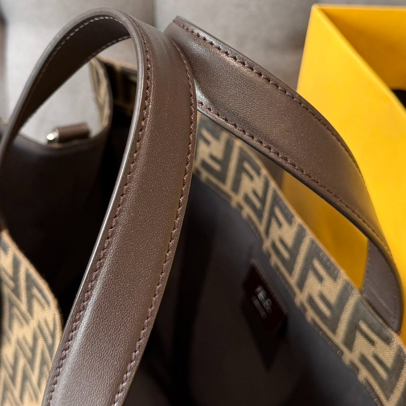 FENDI Shopper FF 提花布料拼接小牛皮托特包-2