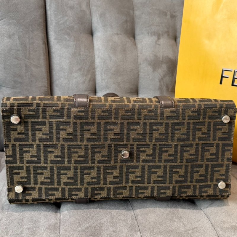 FENDI Shopper FF 提花布料拼接小牛皮托特包-3