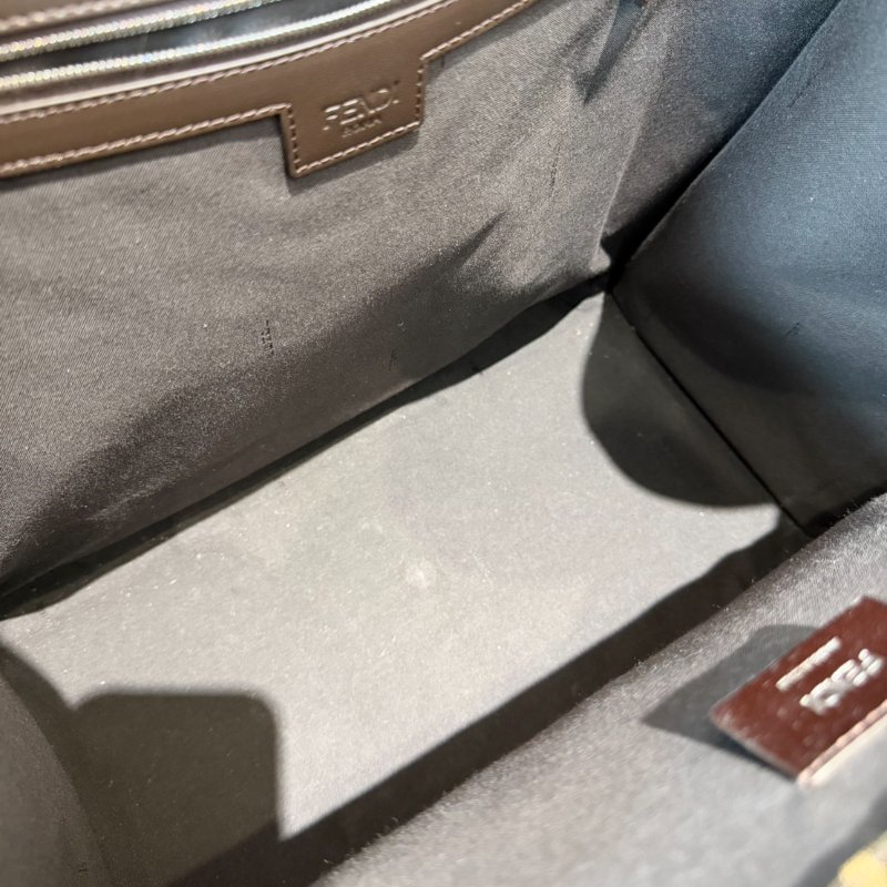 FENDI Shopper FF 提花布料拼接小牛皮托特包-4