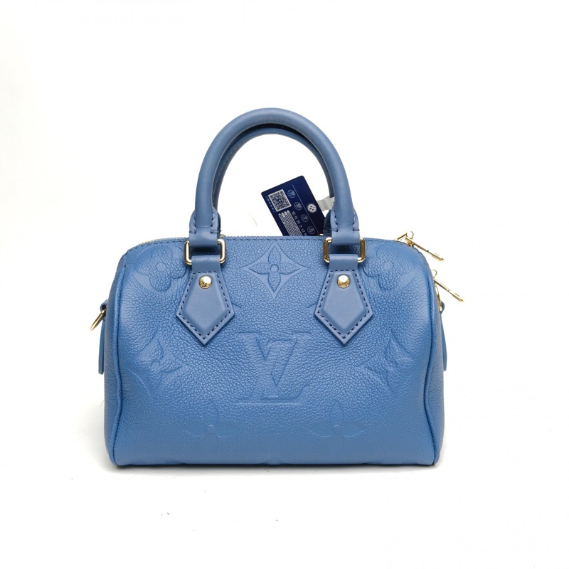 LOUIS VUITTON Speedy20可拆卸肩帶藍色牛皮晶片肩背包-2