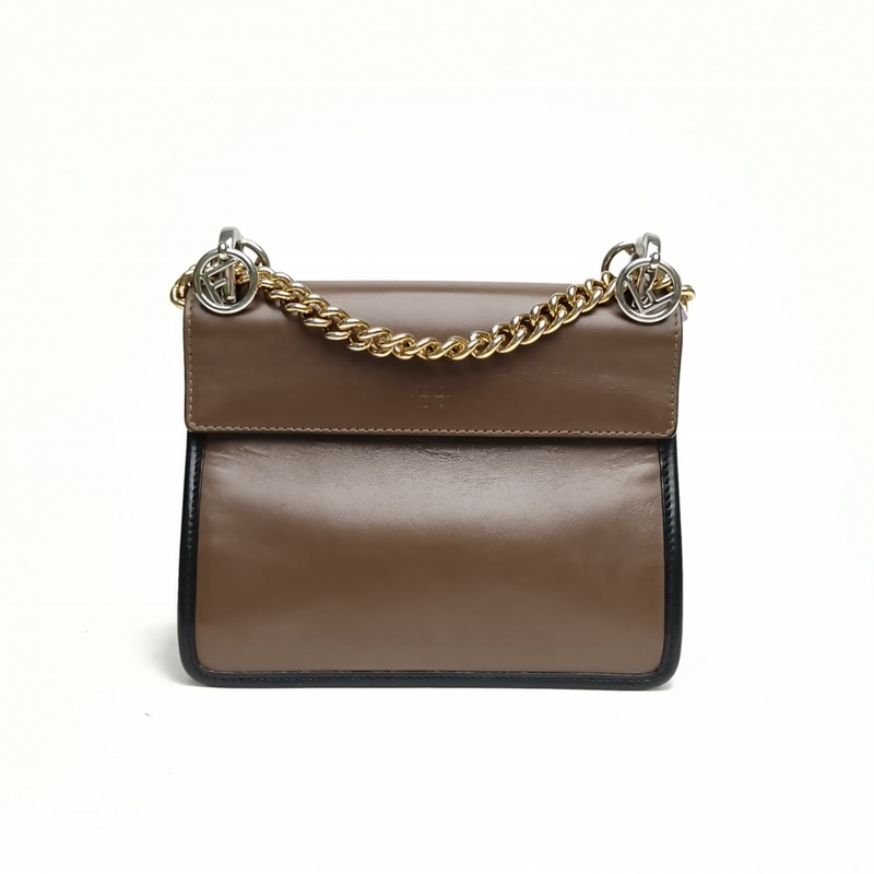 FENDI 烏木色牛皮KANI金標Logo小號肩背包-2
