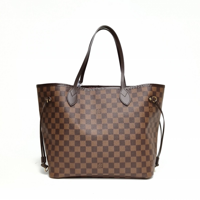 LOUIS VUITTON Neverfull中號無子袋棕色棋盤格PVC金扣肩背包-2