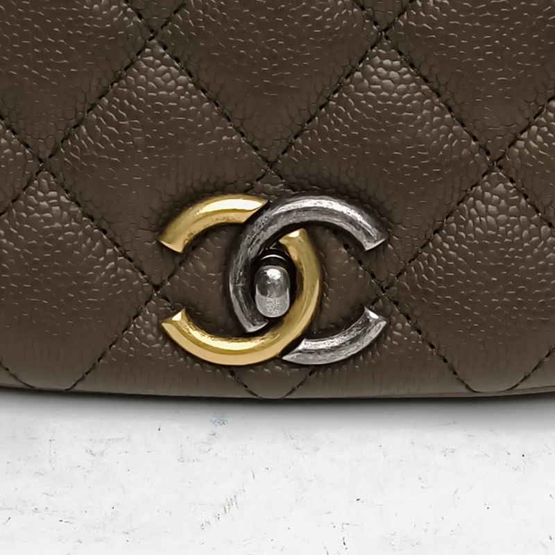 CHANEL 綠色荔枝牛皮23開金銀扣馬鞍包鏈條包肩背包-4