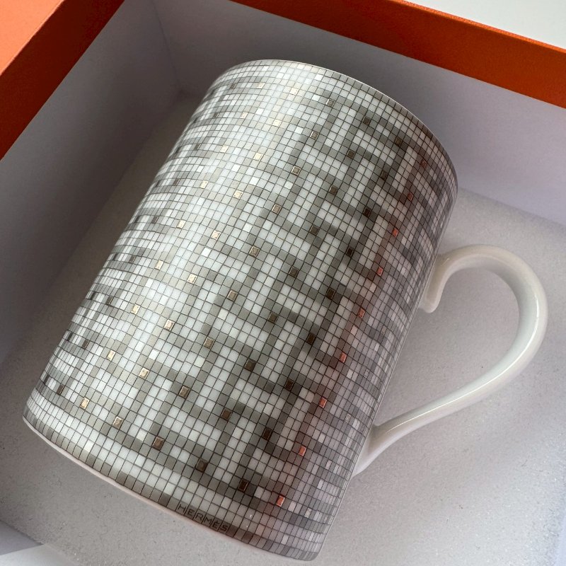 💥送禮首選 全新 Hermes Mosaique 銀編織馬克杯-2