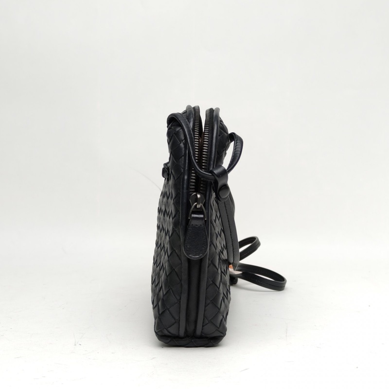 BOTTEGA VENETA 黑色羊皮鎢鋼扣NTRECCIATO編織NODINI手袋肩背包-1