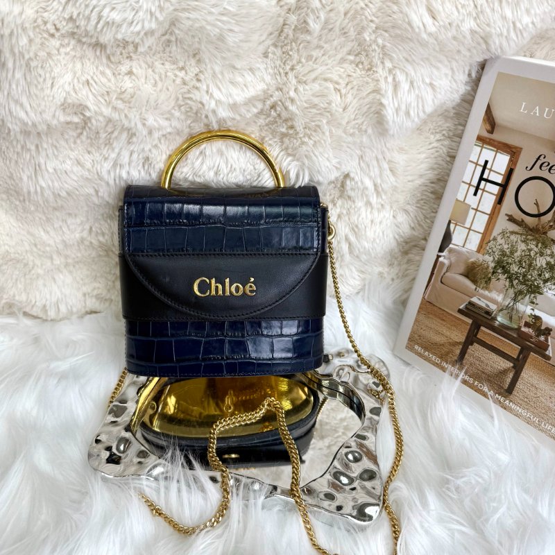 Chloe Aby lock 藍色 鱷魚壓紋 牛皮 小號-0
