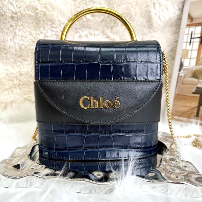 Chloe Aby lock 藍色 鱷魚壓紋 牛皮 小號-1