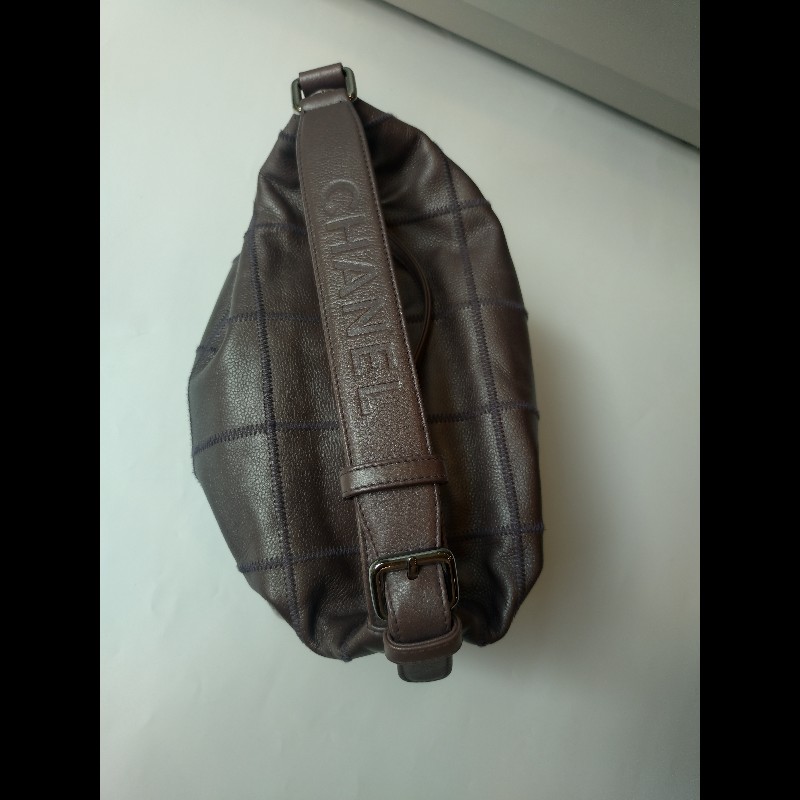 Chanel 灰紫色荔枝皮方格單把包 中飯盒包-9