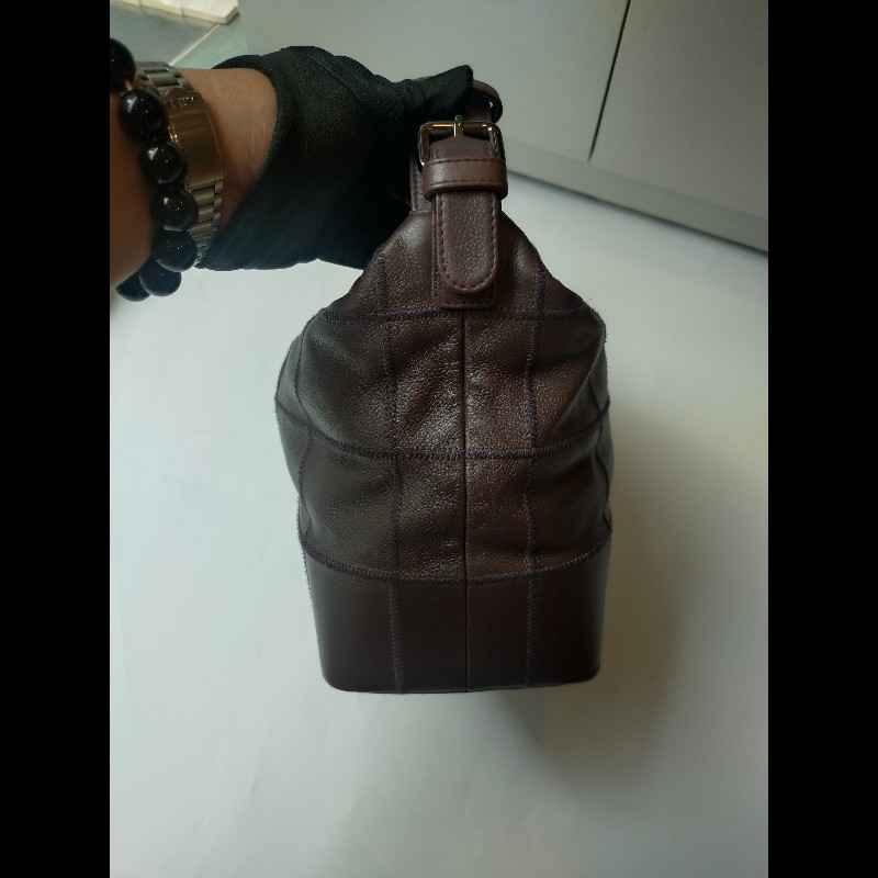Chanel 灰紫色荔枝皮方格單把包 中飯盒包-10