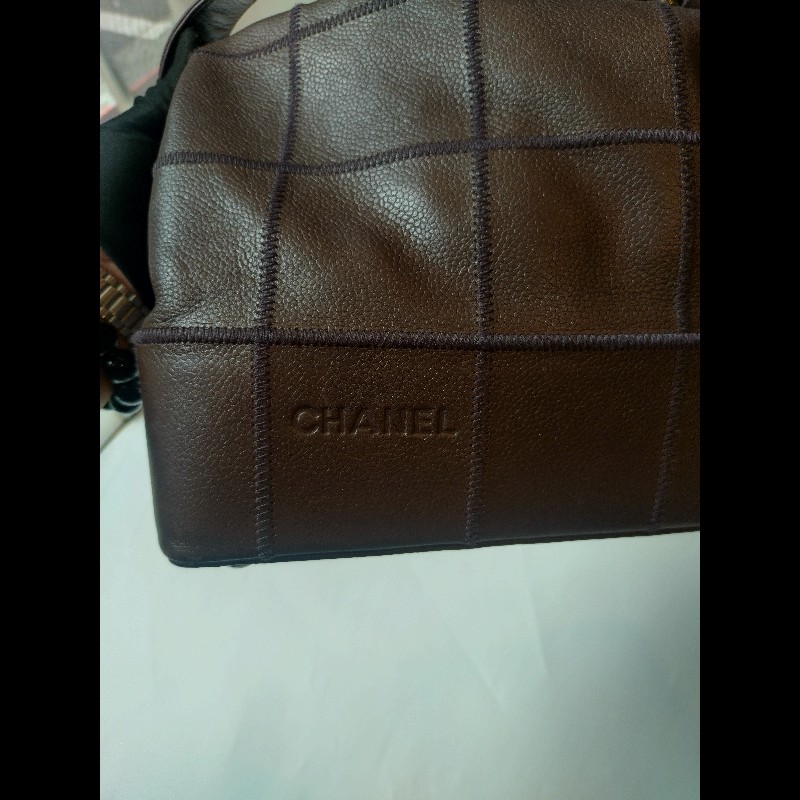 Chanel 灰紫色荔枝皮方格單把包 中飯盒包-15