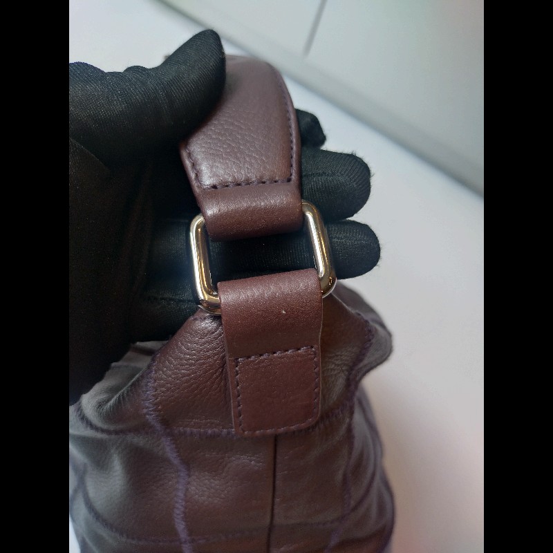 Chanel 灰紫色荔枝皮方格單把包 中飯盒包-19
