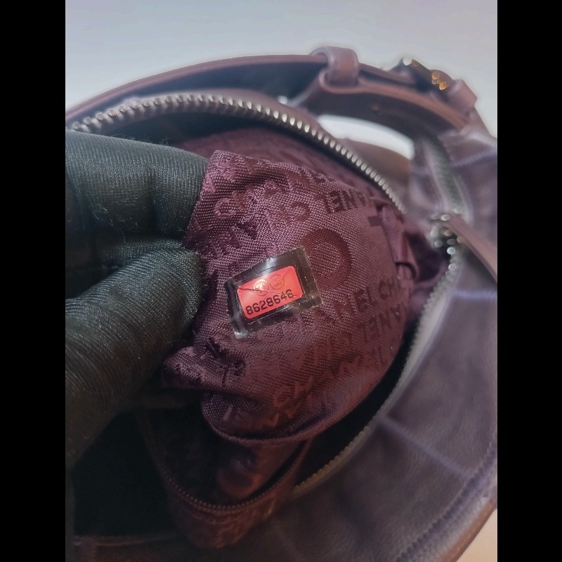 Chanel 灰紫色荔枝皮方格單把包 中飯盒包-26