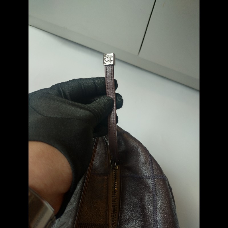 Chanel 灰紫色荔枝皮方格單把包 中飯盒包-27