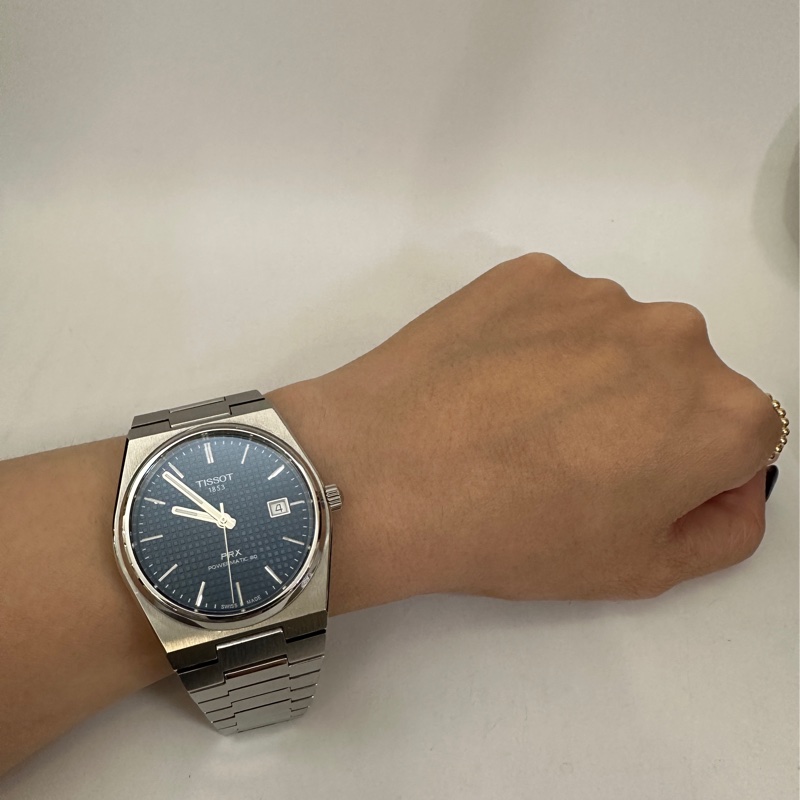 Tissot 藍格面銀針PRX 機械錶-6