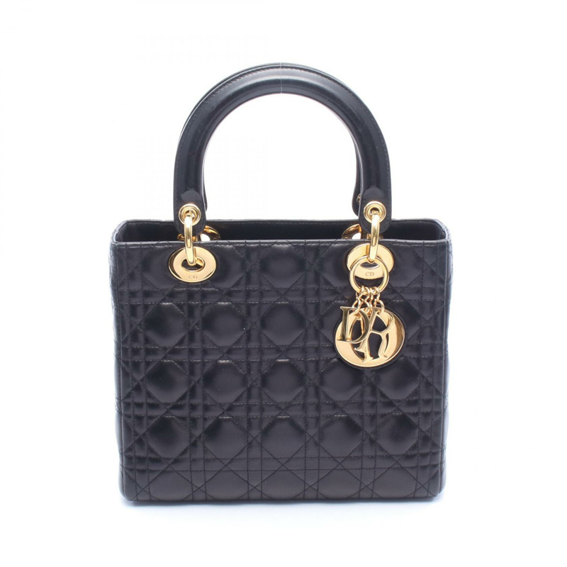 Dior LADY DIOR Christian Dior Cannage 手提包,黑色皮革,二手女款-0