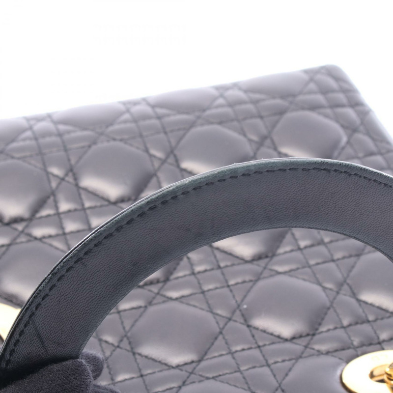 Dior LADY DIOR Christian Dior Cannage 手提包,黑色皮革,二手女款-8