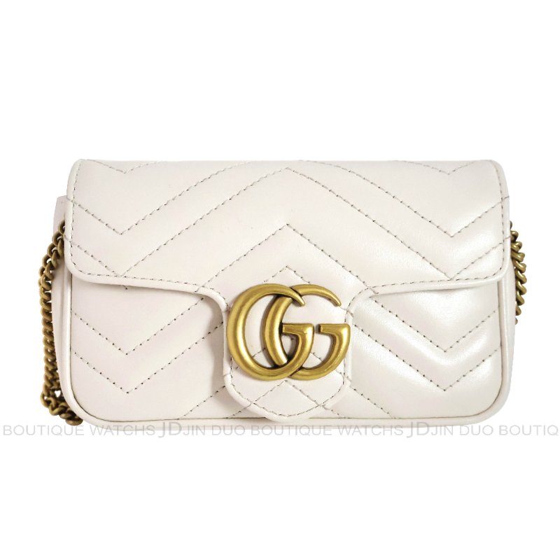 金鐸精品~C799 GUCCI古馳476433 GG MARMONT Super Mini 象牙白色小牛皮鍊帶側背包-0
