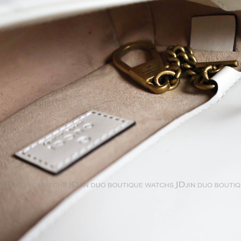 金鐸精品~C799 GUCCI古馳476433 GG MARMONT Super Mini 象牙白色小牛皮鍊帶側背包-6