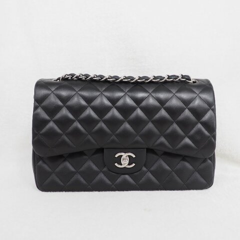 Chanel CF30 jumbo Classic flap 香奈兒黑色銀扣羊皮翻蓋包